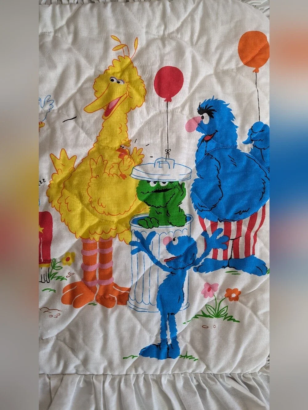 Sesame Street Ruffled Pillow Cover Vintage Bert's Pigeon Circus